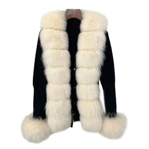 Élégant Cardigan Réversible en Fausse Maille Mignon et Élégant <span class=keywords><strong>Manteau</strong></span> d'Hiver Couleur Personnalisée avec Col et Poignets en Fourrure Respirante pour le Printemps - Product Image 3