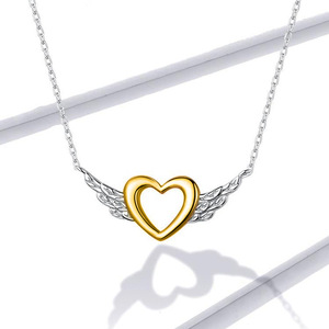 Fashion Hollow Heart <b>Angel</b> Wing Pendant Necklace for Women Two Tone <b>Gift</b> Neck Chain - Product Image 6