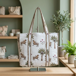 Bolsos Tote de Moda Bohemia Vintage Ecológicos de Alta Calidad, Bolsos Tote de Algodón Estampados a Mano con Logotipo Personalizado para Mujer - Product Image 1