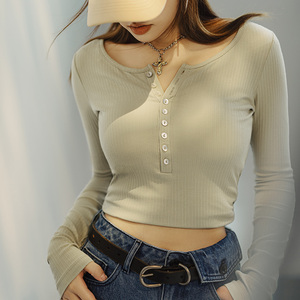 قميص هنري المحبوك للنساء من مادن، قميص كلاسيكي عادي ضيق بأكمام طويلة للخريف والشتاء - Product Image 1