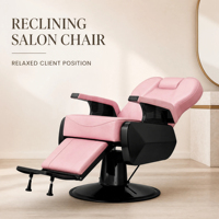 Fauteuil de Barbier Hydraulique Rose Inclinable avec Base Noire pour Salon de Coiffure et Mobilier de Salon de Beauté