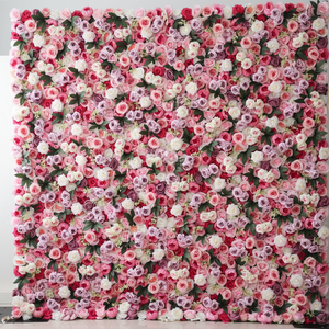 Mur de fleurs 3D de 8 pieds sur 8 pieds, fleurs artificielles en <span class=keywords><strong>soie</strong></span> luxueuses et magnifiques, panneaux muraux, décoration de fond pour mariage, fête, maison - Product Image 2