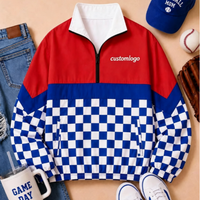 Blouson coupe-vent vintage en gros avec logo d'équipe, imprimé léopard à carreaux, manches longues, col zippé 1/4, brodé, style pull