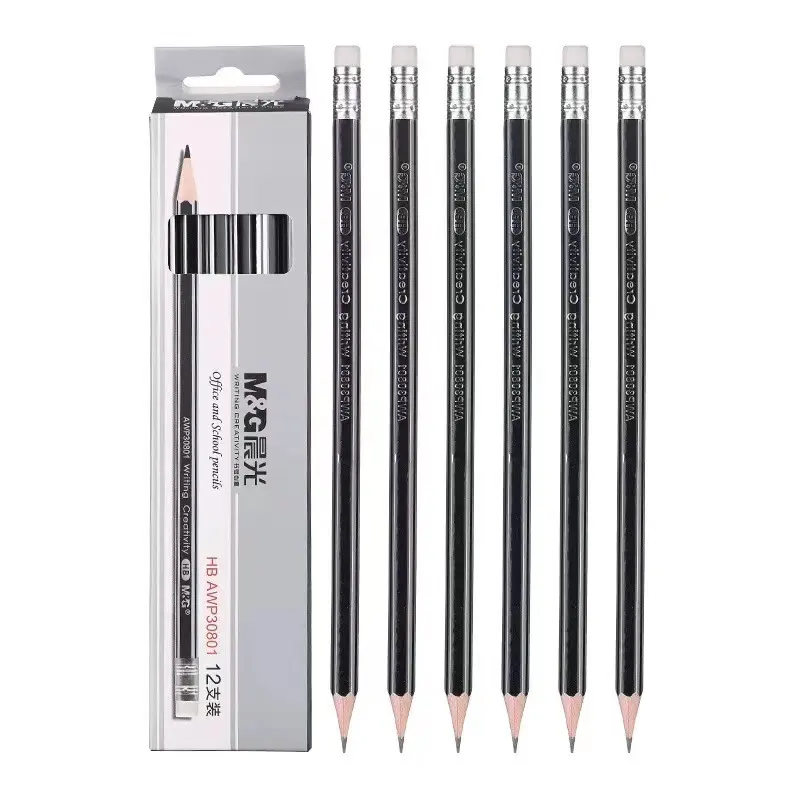 ดินสอไม้ HB ดินสอไม้ป็อปแบบหกเหลี่ยมอ่อนพร้อมยางลบดินสอสำหรับโรงเรียนสำนักงาน