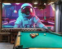 Peinture Murale Décorative Autocollante Imperméable en Soie, Motif Astronaute, Billard et Tennis de Table, Design Européen