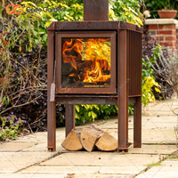Brûleur à bois d'extérieur moderne autoportant en acier Corten, certifié CE, avec revêtement en poudre, forme dôme, pour chauffage extérieur