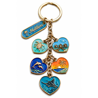 Porte-clés en métal en forme de cœur coloré, émail personnalisé, souvenirs des Maldives, vente en gros