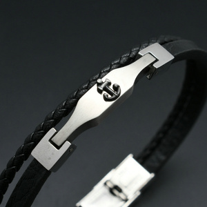 Bracelet <span class=keywords><strong>de</strong></span> poignet en acier inoxydable 316L véritable cuir noir sans nickel Émail noir <span class=keywords><strong>Ancre</strong></span> Roue <span class=keywords><strong>de</strong></span> <span class=keywords><strong>bateau</strong></span> pour hommes <span class=keywords><strong>de</strong></span> luxe - Product Image 6