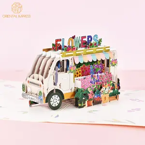 Offre Spéciale Fantaisie 3D FLEUR Camion Pop Up Pense De Vous Carte D'anniversaire Merci Carte De Voeux