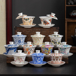 Set da Tè Gongfu in Porcellana PFT, Stile Minimalista Avorio, Tre Pezzi con Coperchio e Ciotola per Preparazione del Tè a Casa - Product Image 1