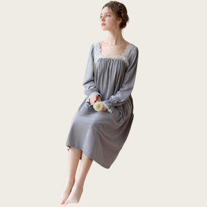 Women's Viscose Bamboo Nightgown Long Sleeve Square Collar Loungewear <b>Knitted</b> Elastic Waist Soft Sleepwear Spring Knee Pajama - Product Image 4