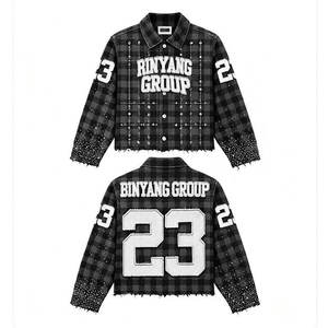 <span class=keywords><strong>เสื้อ</strong></span>เชิ้ตผ้าแฟลนเนลทรงหลวมสำหรับ<span class=keywords><strong>ผู้ชาย</strong></span> ตกแต่งด้วยกลิตเตอร์ ไข่มุก และลายปักคริสตัล พร้อมกระดุมแบบ<span class=keywords><strong>จีน</strong></span> ลายสก็อต แขนยาว สไตล์ลำลอง - Product Image 4