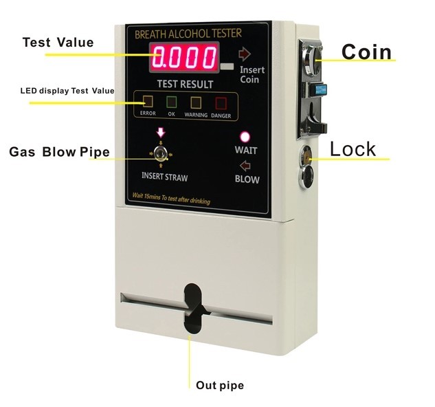 Digital Alcohol Meter Coin-operated Machine Public Use Alcohol Breath Tester Vending Machine Wall Mount Digital Breathalyzer