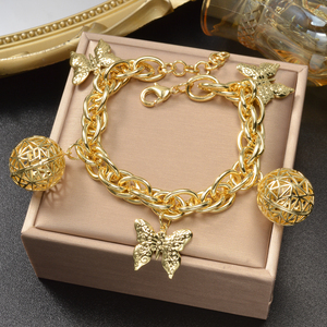 personnalisé wholesale thick link <b>copper</b> charm filigree hollow sphere butterfly femme lustrous polished 18k gold plated <b>bracelet</b> - Product Image 5