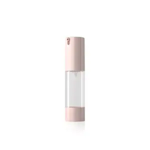 ラベル印刷AS30mlピンク色透明プラスチックエアレス化粧品スキンケアローションボトル、ディスペンサーポンプ付き
