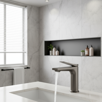 Robinet de lavabo de salle de bain gris anthracite en alliage, monocommande, monotrou, avec deux flexibles de 9/16 po, eau chaude/froide, cartouche céramique, style américain