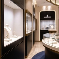 Vitrine de présentation de bijoux de luxe personnalisée avec éclairage LED, construction durable et nettoyage facile pour les magasins de détail