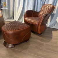 Fauteuil lounge en cuir véritable de style rétro américain, en forme de selle, avec ottoman, pour balcon ou chambre à coucher