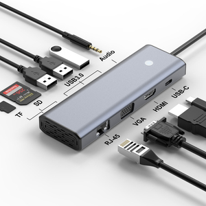 Hub 10 en 1 Tipo <span class=keywords><strong>C</strong></span> a 4K30HZ <span class=keywords><strong>HDMI</strong></span> VGA adaptador RJ45 <span class=keywords><strong>Lan</strong></span> Ethernet SD TF PD USB3.0 Audio Video <span class=keywords><strong>USB</strong></span> <span class=keywords><strong>C</strong></span> Hub para accesorios de computadora - Product Image 1