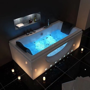 Baignoire de massage moderne noire avec jets à bulles d'air et cascade, panneau de commande intelligent, Jacuzzi pour spa à domicile pour 1 personne - Product Image 5