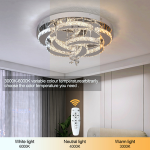 Lampes décoratives pour appartement, salon, chambre à coucher, éclairage LED, lampe de plafond en cristal, 3 couleurs personnalisables, luminaire de plafond - Product Image 2
