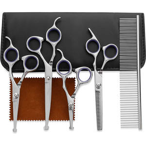 Ensemble de ciseaux professionnels pour toilettage des animaux de compagnie, 7 pièces, en acier inoxydable, outils de coupe de poils pour chiens avec peigne pour chiens Teddy - Product Image 1