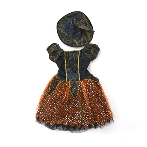 Vente chaude fantaisie petite fille robe de sorcière enfants Costume de fête d'halloween avec chapeau pointu Performance porter pour les enfants - Product Image 1