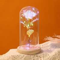 Belle rose arc-en-ciel de la galaxie, lumière LED, conservée dans un dôme en verre borosilicate transparent, base en bois, cadeau pour la fête des mères