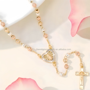 <span class=keywords><strong>Collana</strong></span> <span class=keywords><strong>Rosario</strong></span> Tricolore della Vergine <span class=keywords><strong>di</strong></span> Guadalupe con Pendente a Croce Placcato <span class=keywords><strong>Oro</strong></span> 14k - Product Image 1