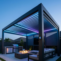 Nouvelle conception Lcy Lcy0001 Pergola bioclimatique en aluminium avec toit à lames orientables, gazebo imperméable, lumières LED à intensité variable, stores motorisés