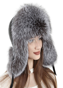 Sombrero de cazador de piel de zorro plateado con orejeras para mujer Topi <span class=keywords><strong>Ushanka</strong></span>, sombreros de bombardero soviético, gorra de cazador con parte superior de cuero - Product Image 3