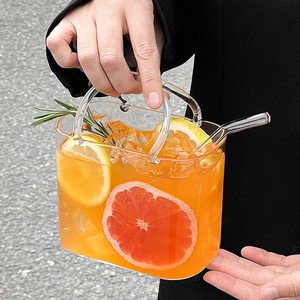Tasse à thé aux fruits d'été tendance style <span class=keywords><strong>sac</strong></span> à <span class=keywords><strong>main</strong></span> en verre borosilicate transparent créatif et original <span class=keywords><strong>sans</strong></span> poignée ni couvercle pour cocktails - Product Image 4