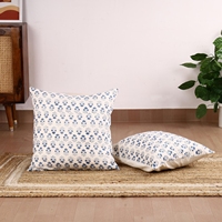 Housse de coussin carrée décorative en coton 100% à motif floral bleu pour canapé et salon, vente en gros