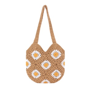Borsa a Tracolla in Cotone all'Uncinetto Stile Costiero: Borsa da Donna alla Moda per Vacanze al Mare, Pendolarismo Casual e Uso Quotidiano - <span class=keywords><strong>Cammello</strong></span> - Product Image 1