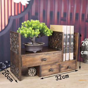 Yijiale Solid Wood Bookshelf 2 Tier Rectangle Retro Desk Storage Rack For Office Bedroom <b>Small</b> Bookcase With <b>Drawer</b> - Product Image 2