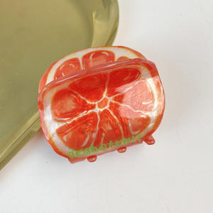 Al por mayor, nuevas pinzas coreanas para el cabello, accesorios bonitos de acrílico con forma de vegetales y frutas (fresa, limón), pinzas de garra para el cabello para mujer, estilo dulce. - Product Image 2