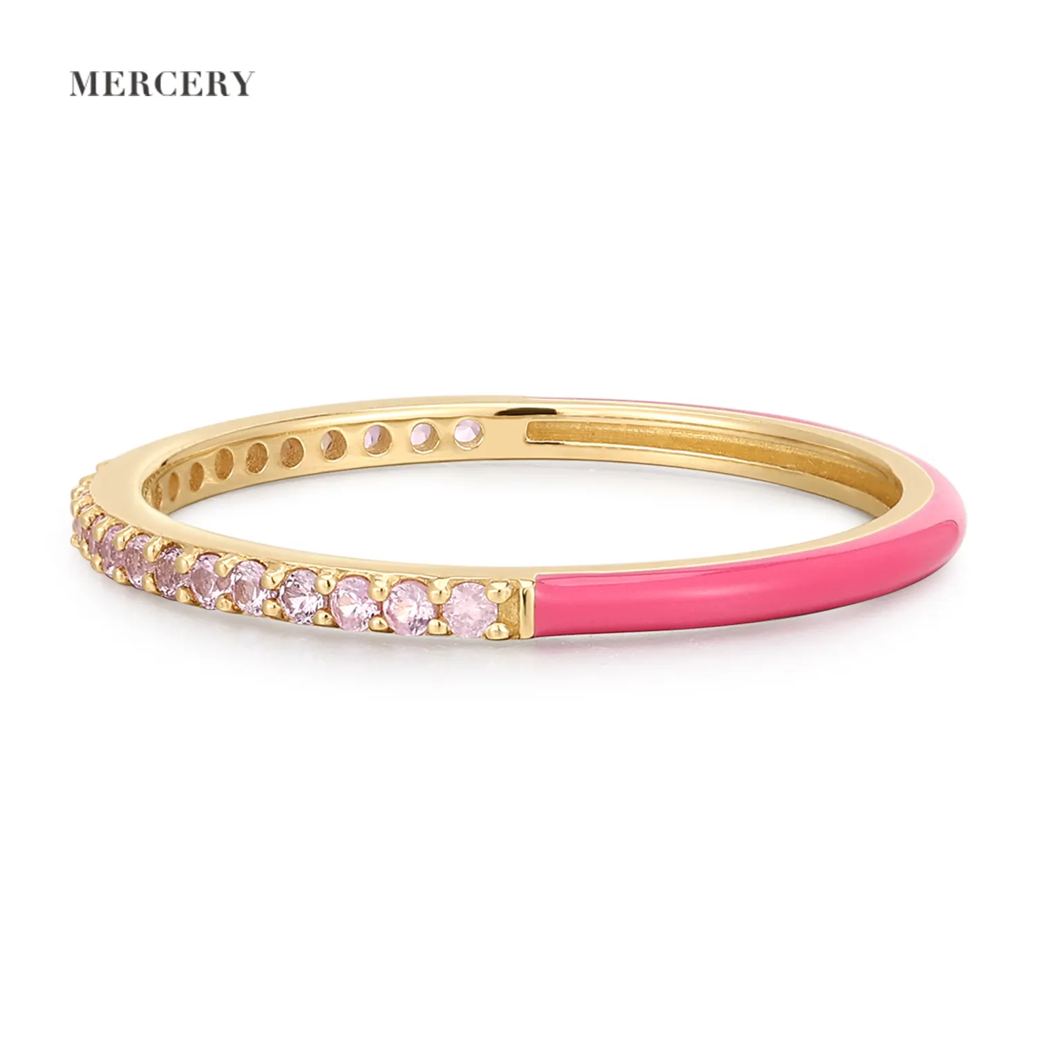 Mercery Emaille Ring Custom Edelstein Schmuck Naturstein 14 Karat Solid Gold Pink Saphire Ring für Frauen