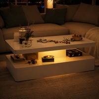 Table basse moderne à LED avec éclairage d'ambiance, finition brillante, multifonctionnelle, à double niveau, pour petit appartement, salon
