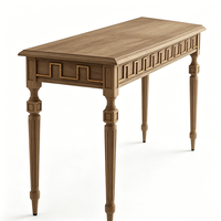 Table console de style français de luxe en frêne blanc massif, écologique, avec incrustation motif clé grecque, pour salon et entrée