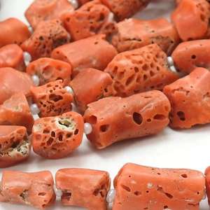 Perles de corail rouge italien naturel poli, forme tube irrégulière, brin de 8 pouces, 10-15 mm environ, certifiées par un tiers PMEGEMSBEADS - Product Image 1