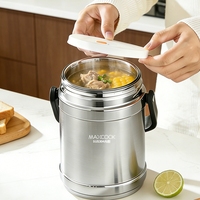 Maxcook Contenant alimentaire isotherme portable à double compartiment 1,5 L en acier inoxydable 304, boîte à lunch thermos avec poignée