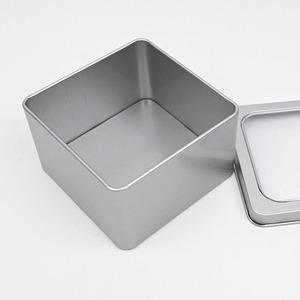 Custom Square Silver Metal Tin <b>Box</b> With Clear PVC Window Lid, Food Grade <b>Empty</b> Tin For Cookie Candy Visible <b>Gift</b> Storage Packing - Product Image 4