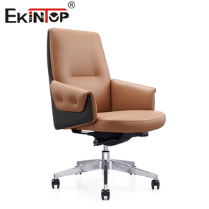Chaise de bureau ergonomique exécutive en cuir véritable avec dossier haut, pivotante et accoudoirs métalliques - Product Image 2