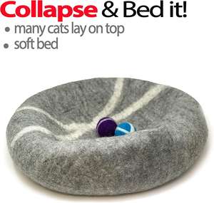 Cueva de gato de 50 cm de lana 100% Natural, hecho a mano, fieltro en forma de primera calidad, hace que la casa y la cama sea cubierta para gatos (gris claro) - Product Image 3