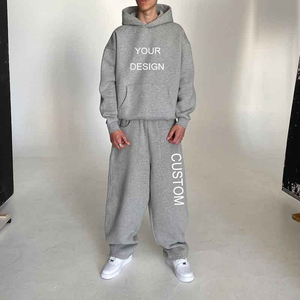 批发高品质复古空白汗水两件套定制超大拉链连帽衫制造商男士运动服 - Product Image 2