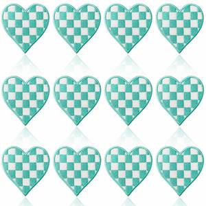 Nouveau Patch Brodé Thermocollant Motif Cœur à Carreaux Aqua avec Nœud Papillon pour Décoration de Chapeaux et Sweats à Capuche - Product Image 2
