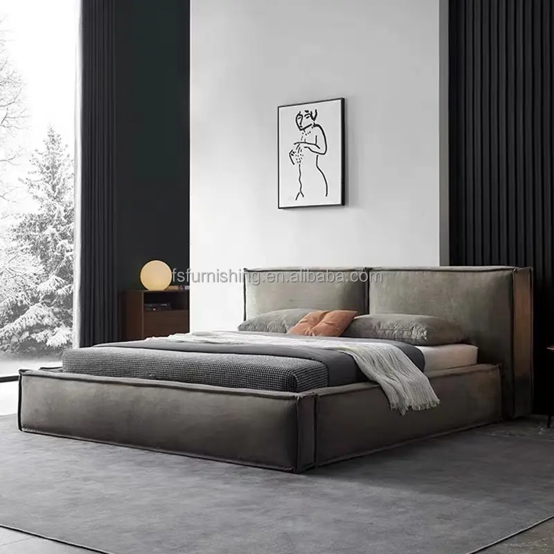 FY34 Design européen moderne, cadre en bois personnalisé, chambre à coucher, tête haute, lit adulte, lit King ou Queen size, à vendre