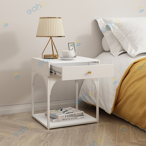Mesa de Noche Metálica Blanca Barata en Oferta, Mesita de Noche para el Hogar, Mesa Auxiliar para Sofá, Mesa de Balcón con Cajón - Product Image 2