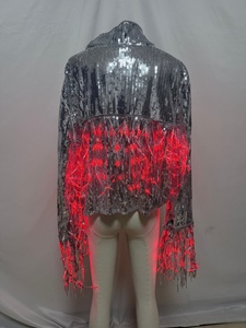 Women's Holographic <strong>Sequin</strong> <strong>Jacket</strong> with LED Light Up Fringe - <strong>Silver</strong> Iridescent Blouson Top for Rave, Festival, Stage Performance - Product Image 5
