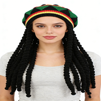 Chapeau Rasta rayé en polyester MH-1585 avec perruque Rasta à dreadlocks pour fête